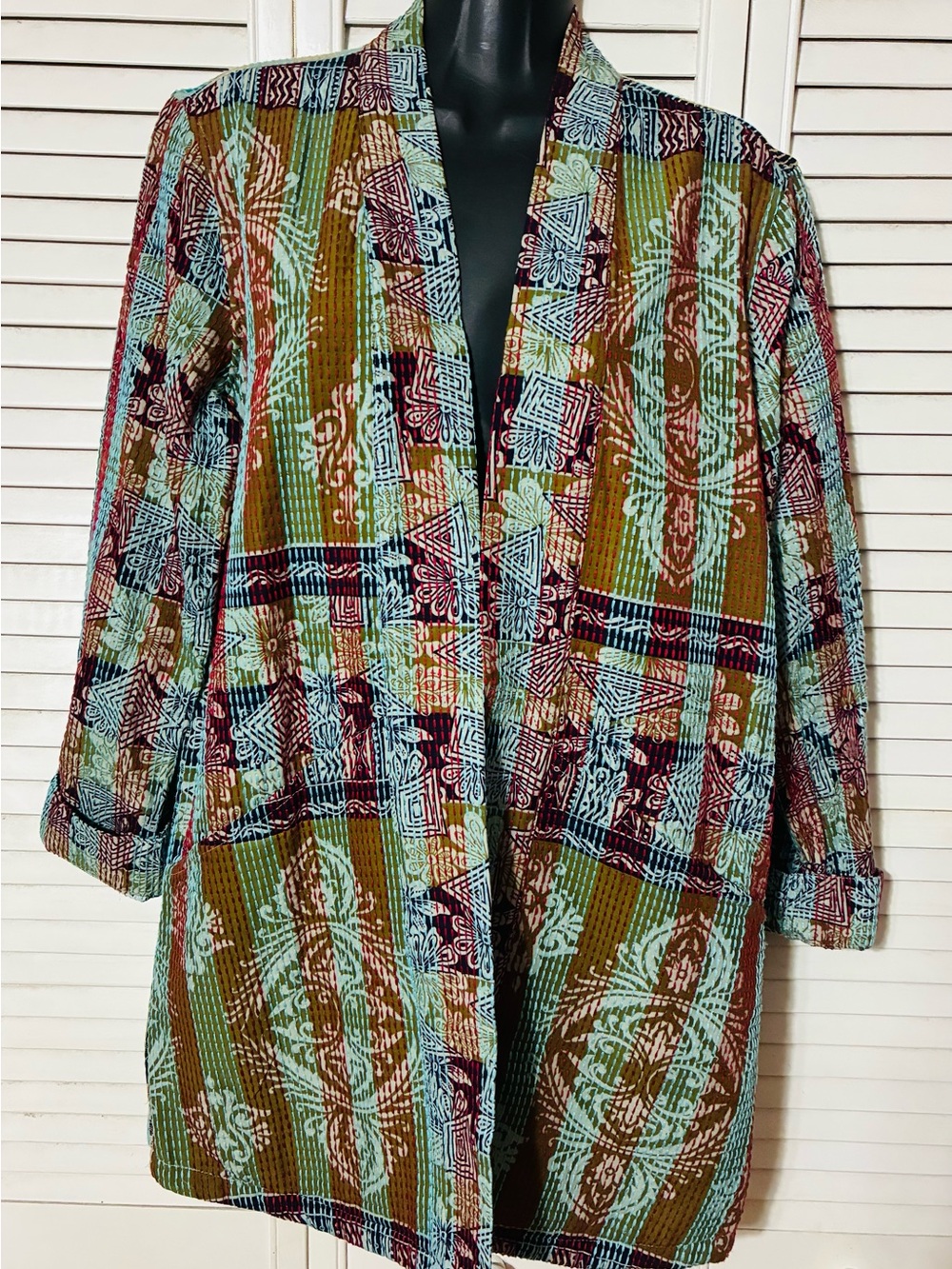 John Mark S reversible Patchwork Striped Kimono embroidered colorful jacket.